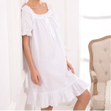 White Square Neck Short Sleeves Nightgown