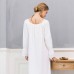 White Long Sleeves Cotton Maxi Nightgown