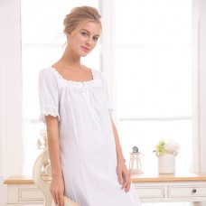 White Short Sleeves Cotton Nightgown