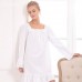 White Long Sleeves Square Neck Cotton Nightgown