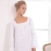 White Long Sleeves Square Neck Cotton Nightgown