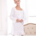 White Long Sleeves Square Neck Cotton Nightgown