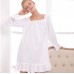 White Long Sleeves Square Neck Cotton Nightgown