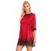 Red Lace Trimmed Half Sleeves Chemise