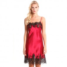 Red Lace Trimmed Silk Chemise