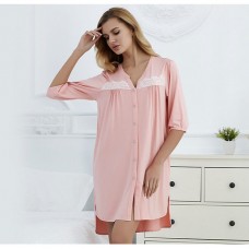 Pink V-neck Button Down Nightgown