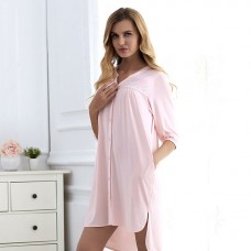 Pearl Pink  V-neck Button Down Nightgown