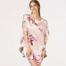 Pink  Floral Print Flared Sleeves Nightgown