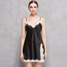 Black Lace Trimmed Slit Chemise