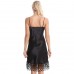 Black Hollow Lace Trimmed Silk Chemise