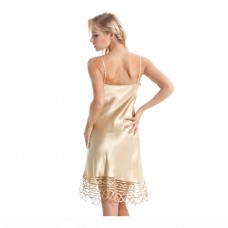 Beige Hollow Lace Trimmed Silk Chemise