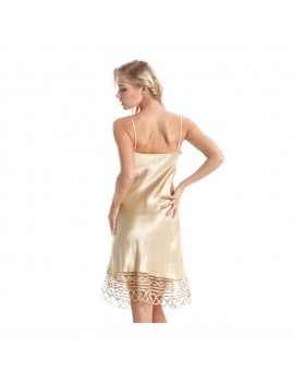 Beige Hollow Lace Trimmed Silk Chemise