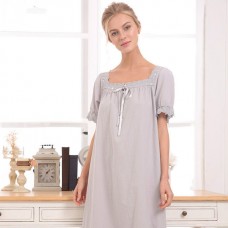 Grey Short Sleeves Cotton Nightgown