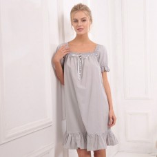 Grey Square Neck Short Sleeves Nightgown