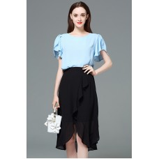 Plus Size Black High and Low Skirt