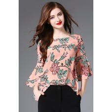 Floral Print three Quarters Length Sleeves Shirt