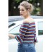 Multicolored Striped Boat Neck Long Sleeves Tees