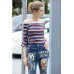 Multicolored Striped Boat Neck Long Sleeves Tees