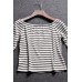 Black And White Striped Boat Neck Long Sleeves Tees