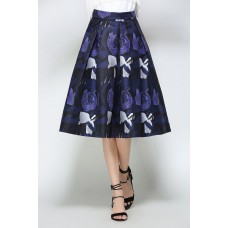 Blue Floral Print A Line Skirt