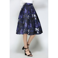 Blue Floral Print A Line Skirt