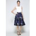 Blue Floral Print A Line Skirt