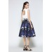 Blue Floral Print A Line Skirt