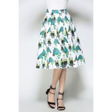 Green Print A Line Skirt