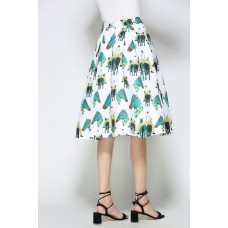 Green Print A Line Skirt