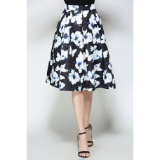 Dark Blue Floral Print Skirt