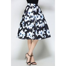 Dark Blue Floral Print Skirt