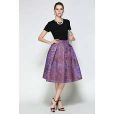 Purple Print A Line Skirt