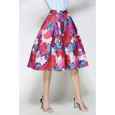 Red Floral Print Pleated Skirt