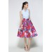 Red Floral Print Pleated Skirt