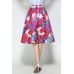 Red Floral Print Pleated Skirt