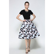 Grey Print Pleated Skirt