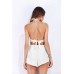 White Embroidered Cropped Halter Top With Shorts