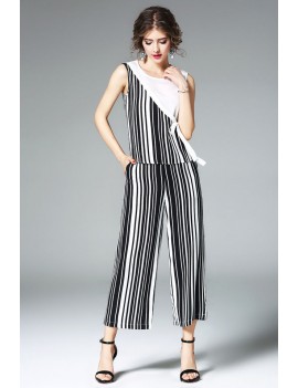 Black Striped Tank Top With Pants