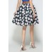 Navy Blue Floral Print Knee Length Skirt