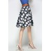 Navy Blue Floral Print Knee Length Skirt