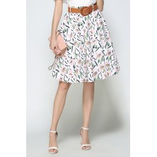 Pink Floral Knee Length Skirt